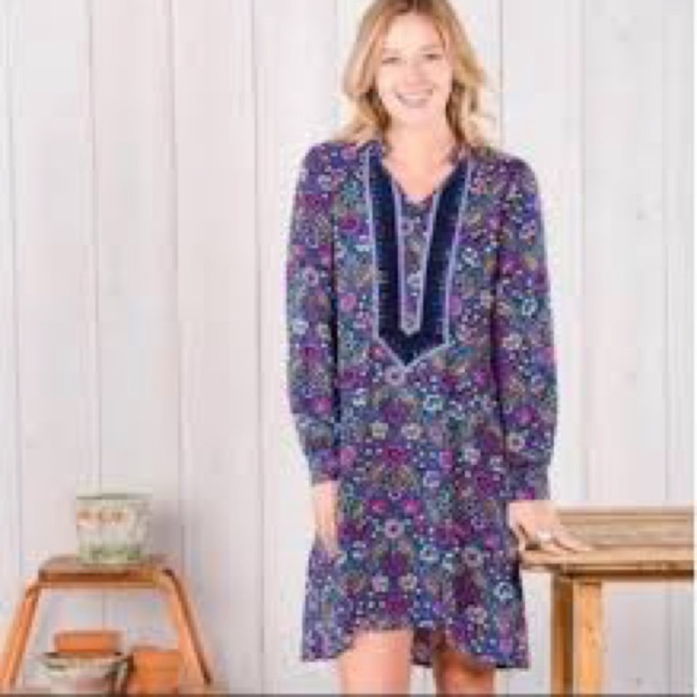 Matilda Jane Thoughts & Dreams blue multicolor floral tunic dress, medium.